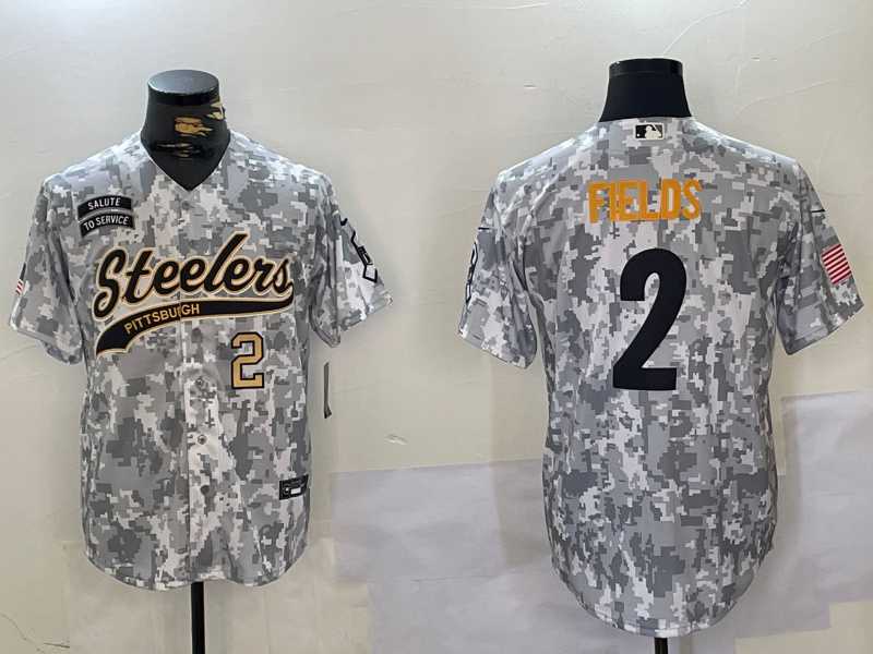 Mens Pittsburgh Steelers #2 Justin Fields 2024 Arctic Camo Salute To Service Stitched Baseball Jerseys